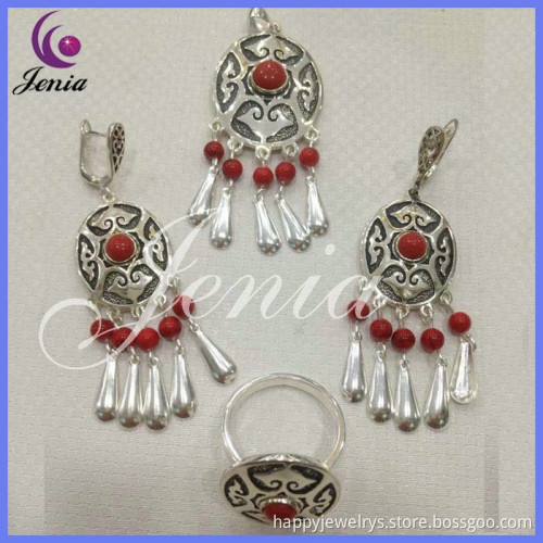 New products alibaba China thai silver red agate jewelry set wholesale chinese costume jewellery ( 6727T9)
